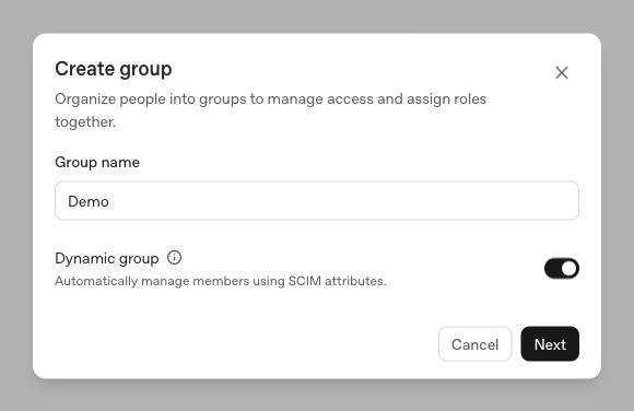 Dynamic group etkinleştirilmiş olarak Demo grubunu oluşturma
