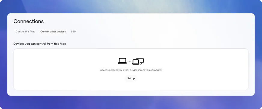 用于从这台 Mac 控制另一台设备的 Connections 设置卡片