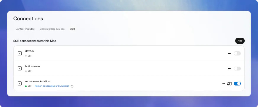 包含三台远程主机的 Connections SSH 列表
