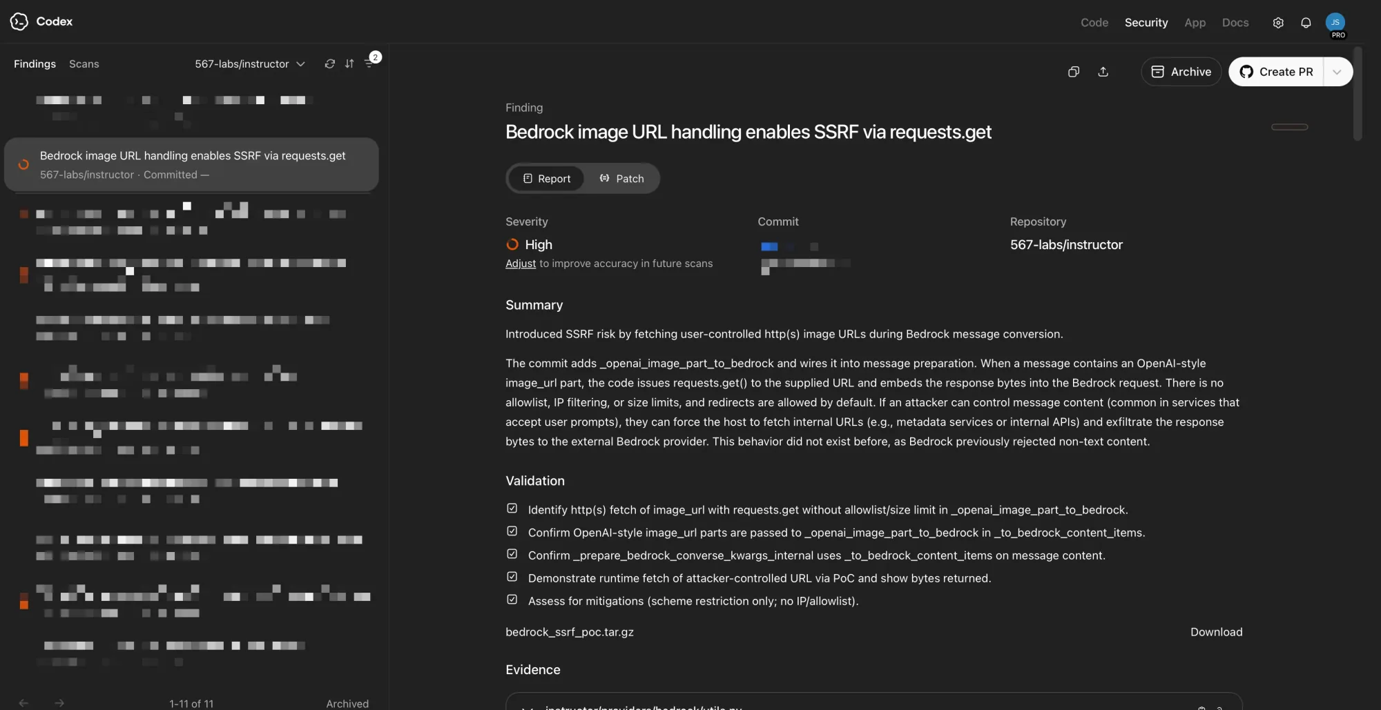 Recommended Findings 视图