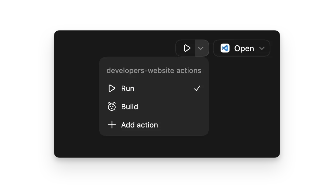Codex App 设置中展示的项目动作列表