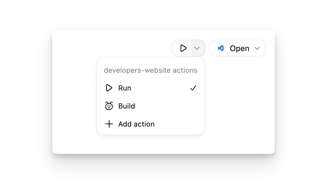 Codex App 设置中展示的项目动作列表