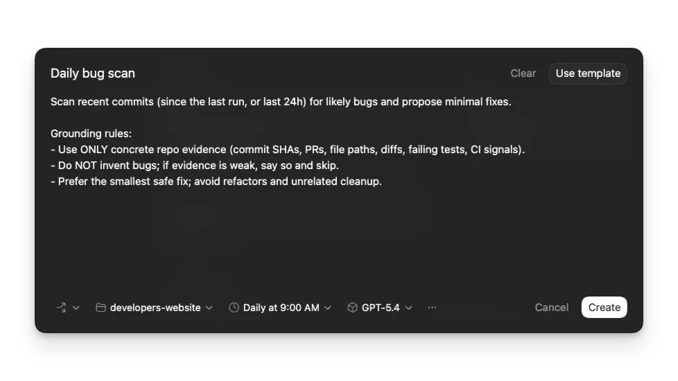 包含计划和提示词字段的自动化任务创建表单