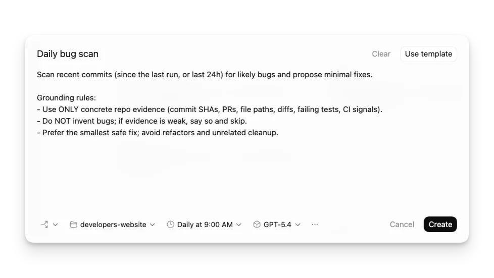 包含计划和提示词字段的自动化任务创建表单