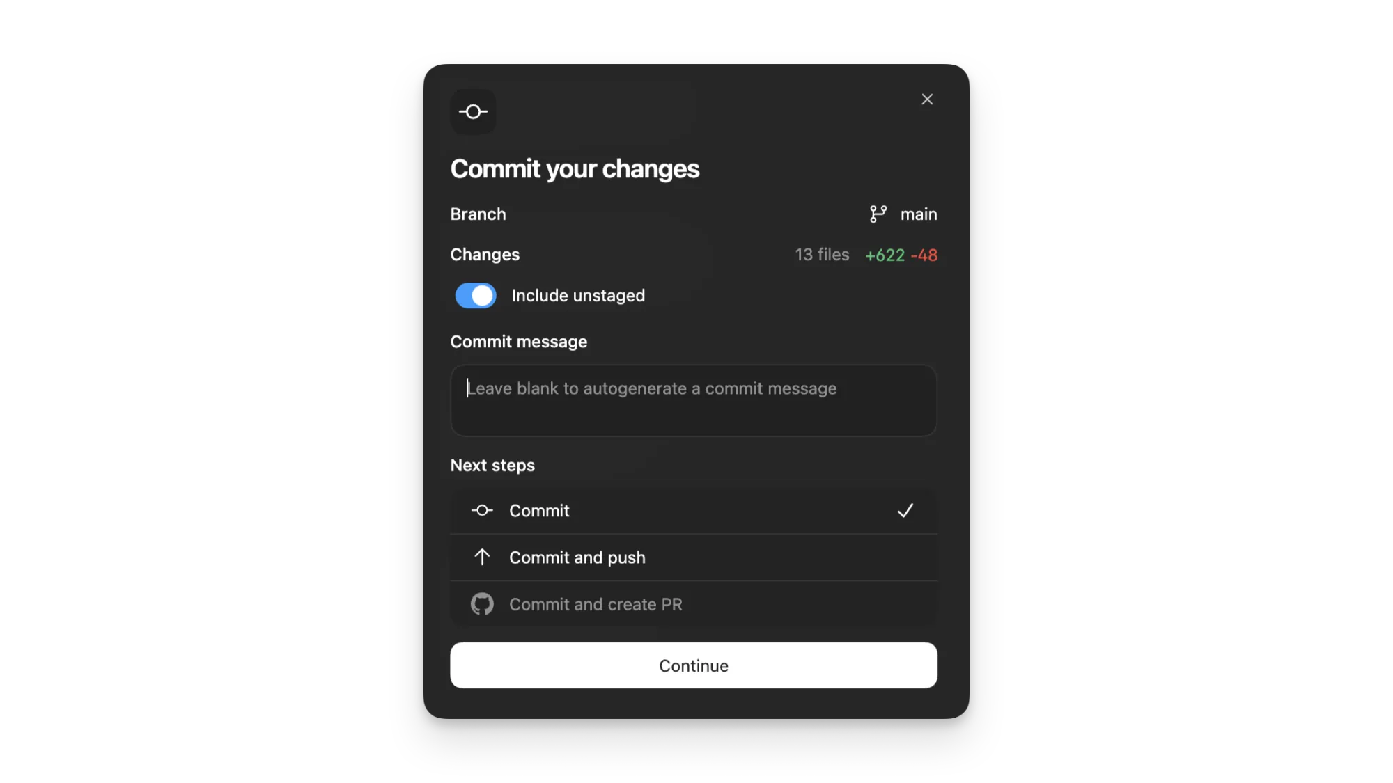 带有提交信息输入框的 Git 差异与提交面板