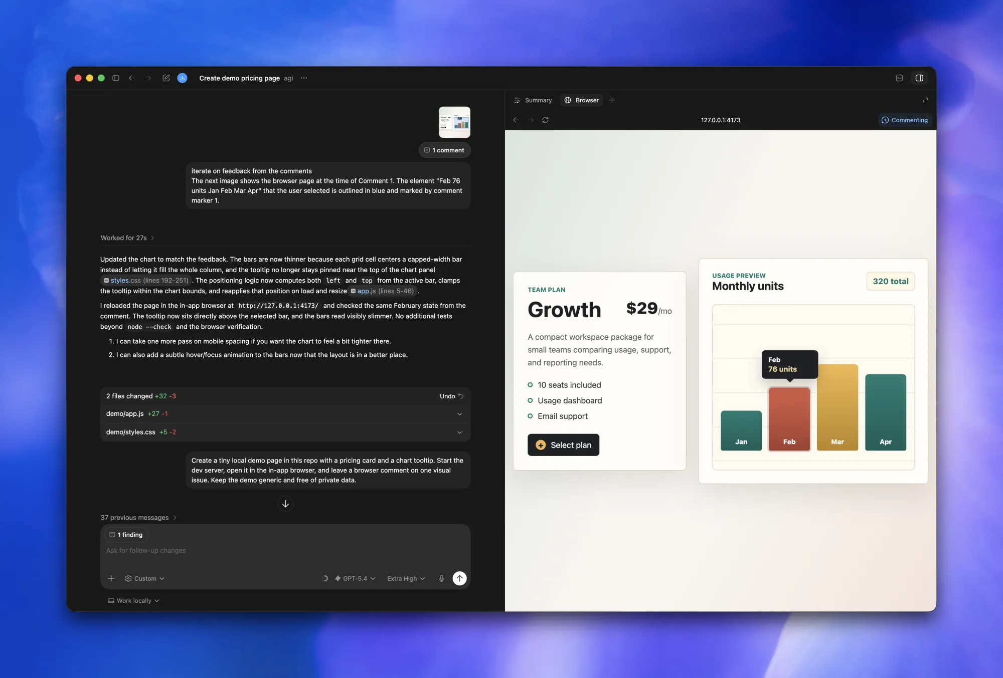 Codex App 在本地 Web 应用预览中显示浏览器评论