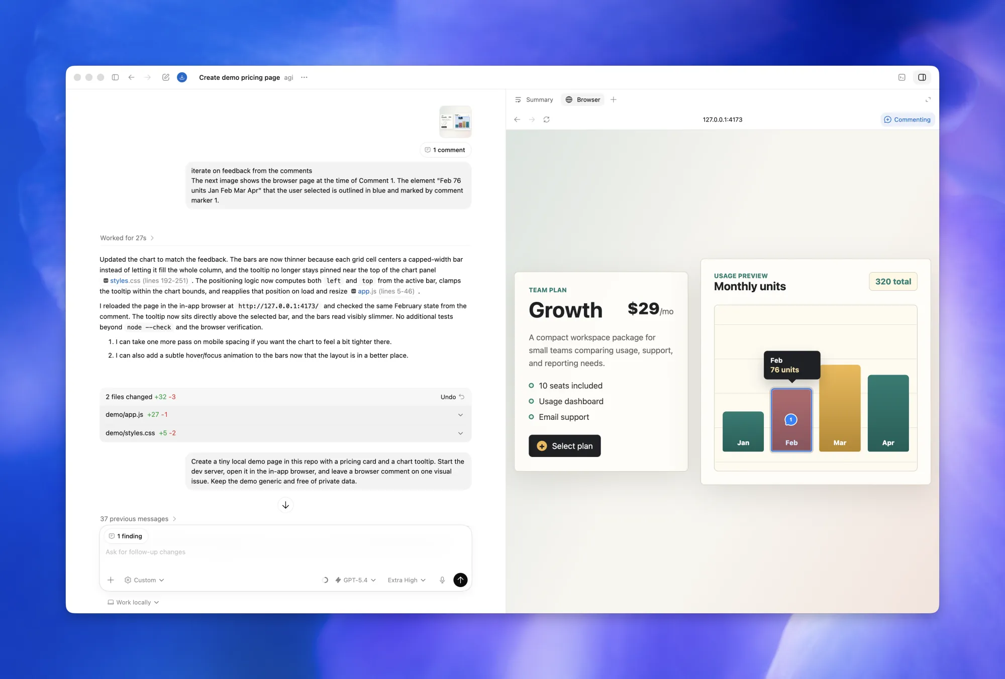 Codex App 在本地 Web 应用预览中显示浏览器评论