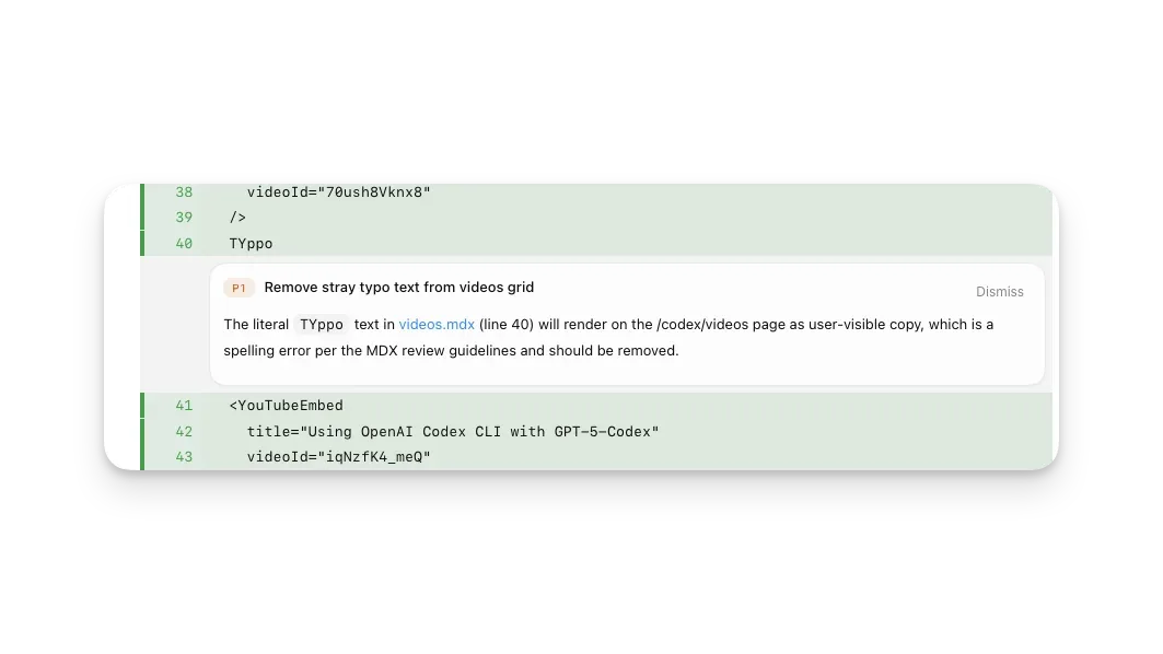 评审面板中展示的行内代码评审评论