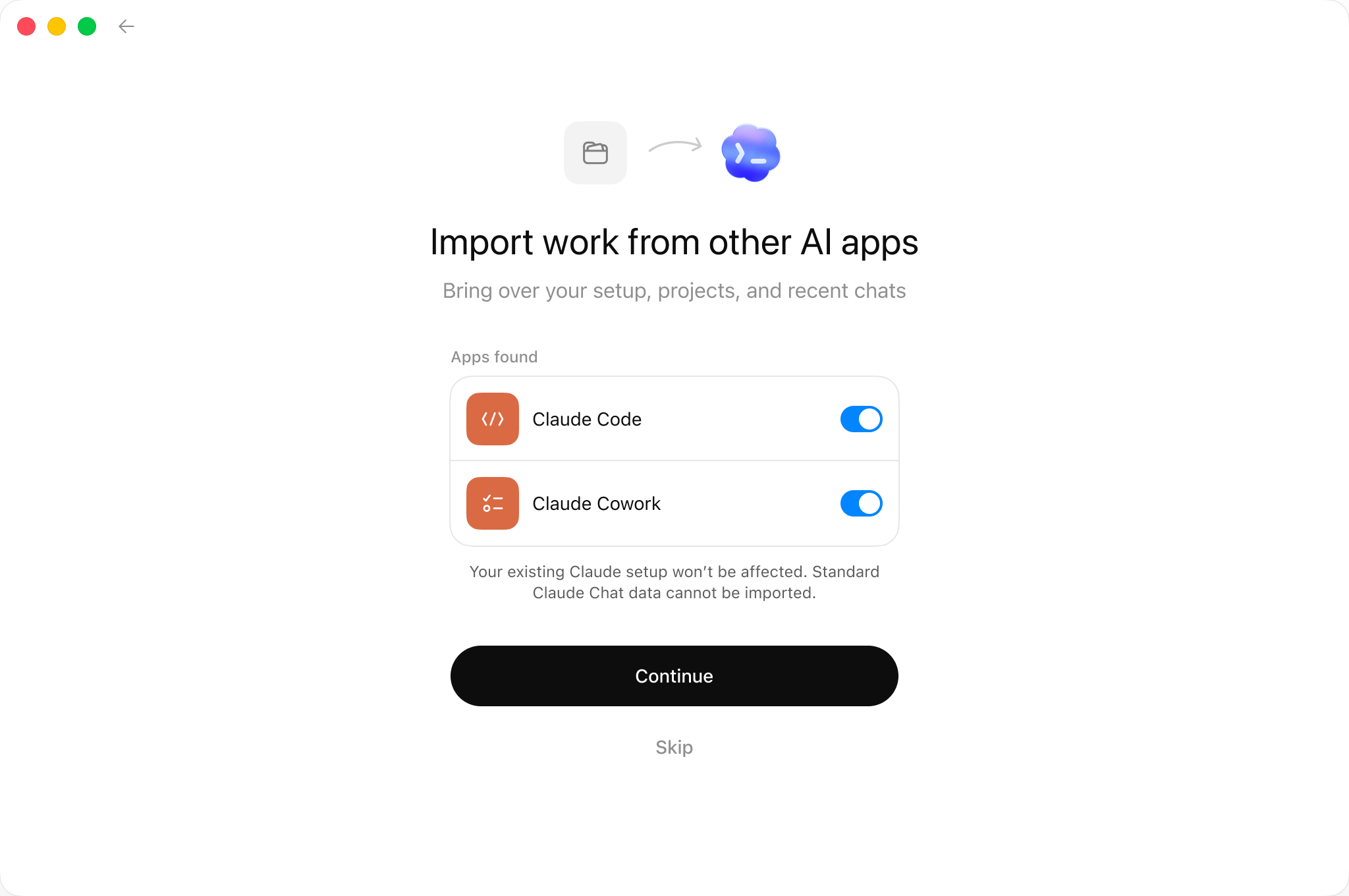 选择要从哪些其它 AI 应用导入