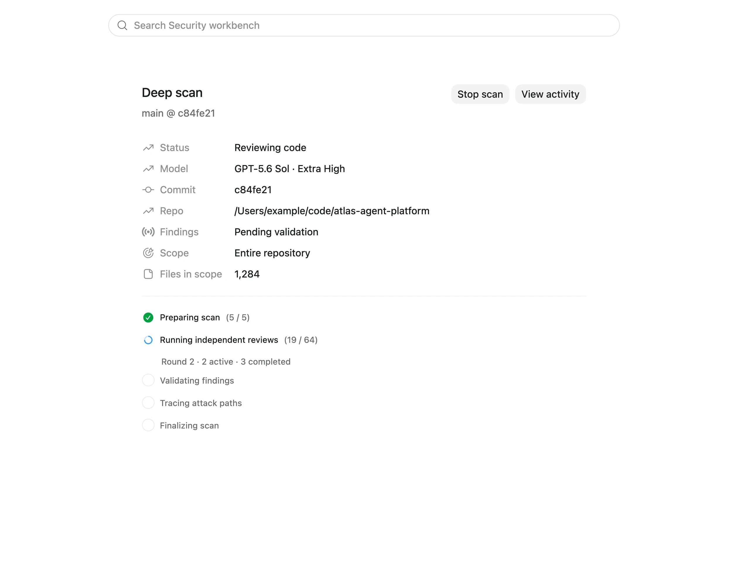 Codex Security deep scan showing the active phase and progress