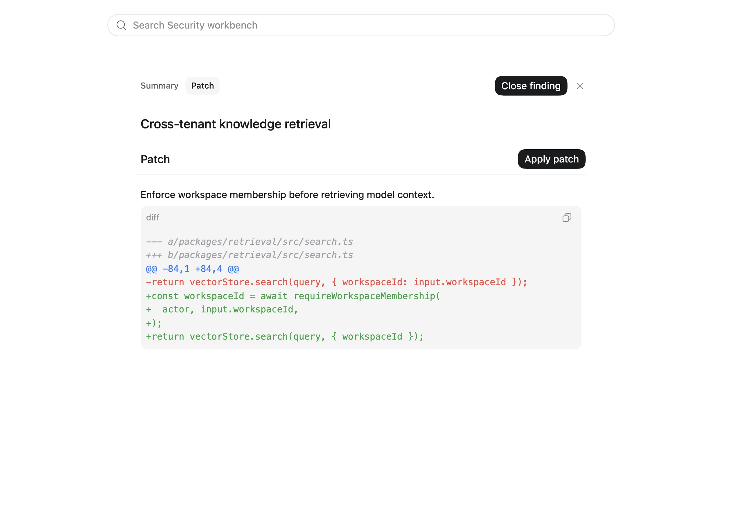 İncelemeye hazır, oluşturulmuş Codex Security yaması
